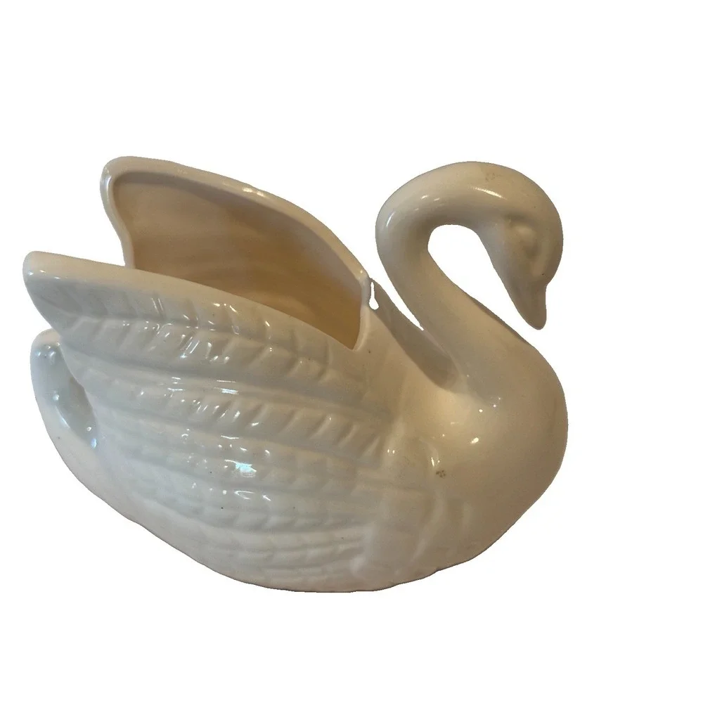 VTG Swan Ceramic White Planter Vase Figurine Cactus Pot Home Garden Desk